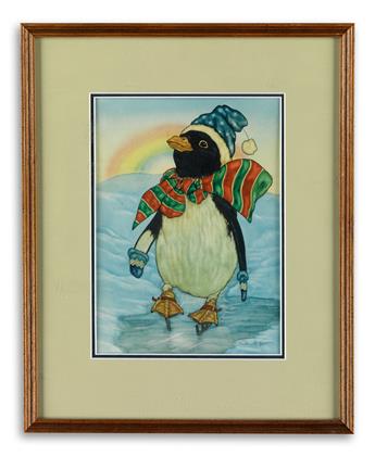 MICHAEL HAGUE. Ice Skating Penguin in Holiday Scarf.